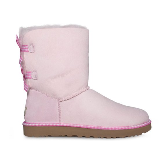 UGG Bailey Bow Gingham Seashell Pink Boots - Women's - Picture 2 of 6